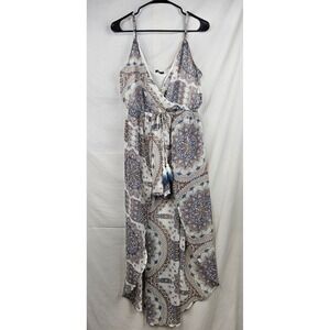 Lily Rose Boho Medallion High Low Maxi Dress Ivory Blue Orange Large Hippie